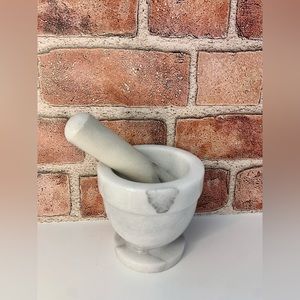 MORTAR & PESTLE Stone Marble Set White Pestal, Natural Spice Herb Pill Grinder